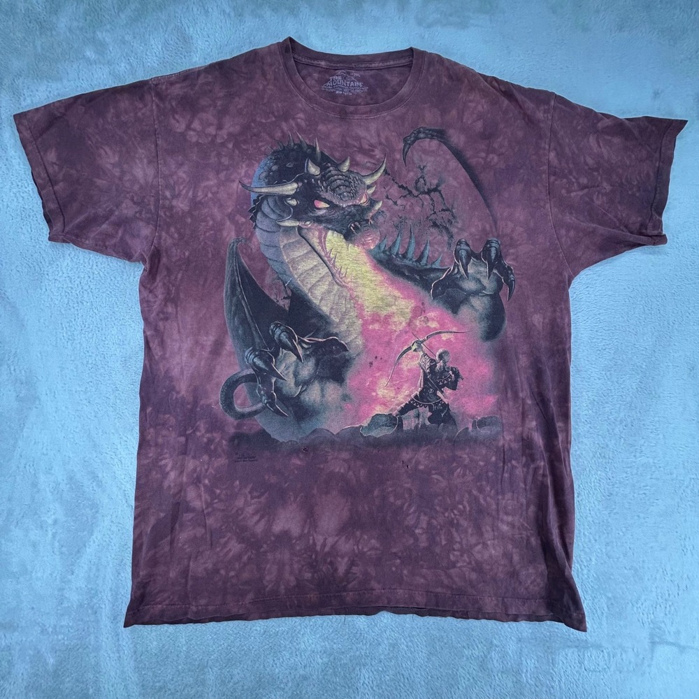 Vintage The Mountain Mens 2XL Maroon Dragon Warrior Preowned Holes Distressed